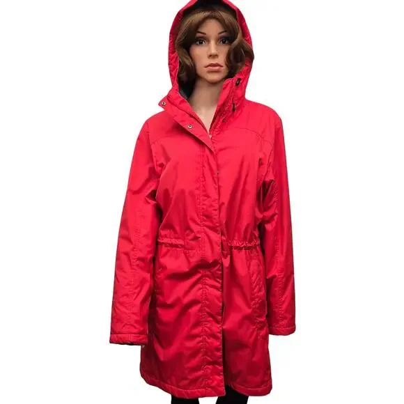 L.L. Bean Winter Warmer Insulated Hooded Coat XL Reg. Red Zip & Snap Closure - Picture 3 of 12
